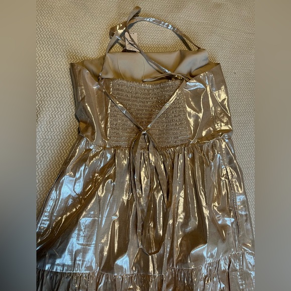 Metallic Tie -Back  Tiered Maxi Dress S Petite - Picture 7 of 10